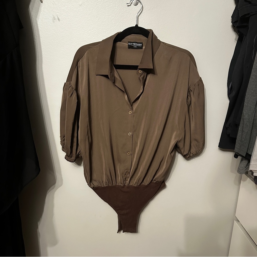 Kittenish Button Blouse Bodysuit